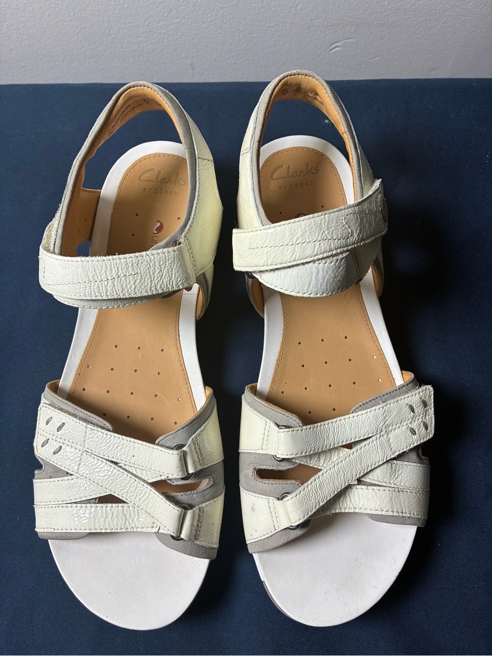 Clarks Women's Ivory Leather Adjustable Slingback Sandals